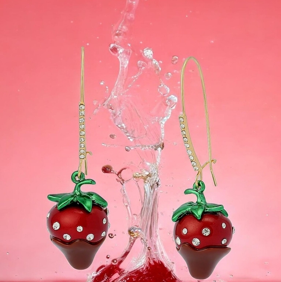 Betsey Johnson Jewelry - NEW Betsey Johnson Love Spell Chocolate Strawberry Dangle Drop Earrings NWT